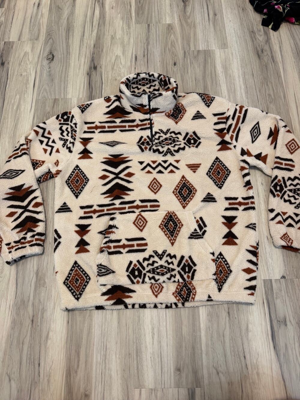 ZAFUL Men's 1/4 Zipper Ethnic Aztec Fleece Pullover size Large